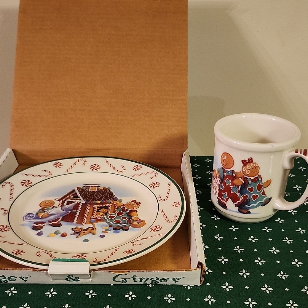 Longaberger Roger & Ginger Festive Gingerbread Plate and Mug Set